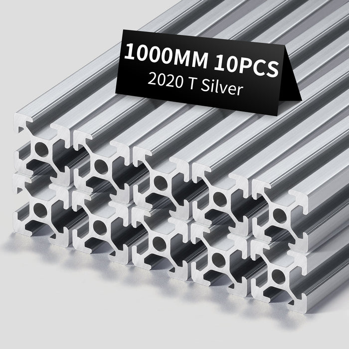 10Pcs 39.37inch/1000mm 2020 Anodized Silver T-Slot Aluminum Extrusion