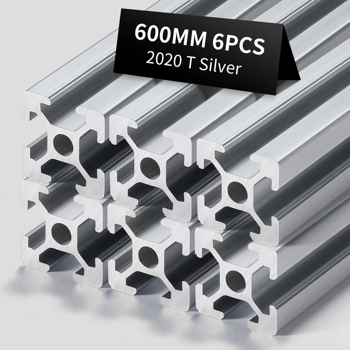 6Pcs 23.62inch/600mm 2020 Anodized Silver T-Slot Aluminum Extrusion