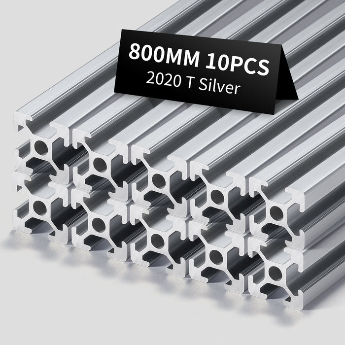 10Pcs 31.49inch/800mm 2020 Anodized Silver T-Slot Aluminum Extrusion