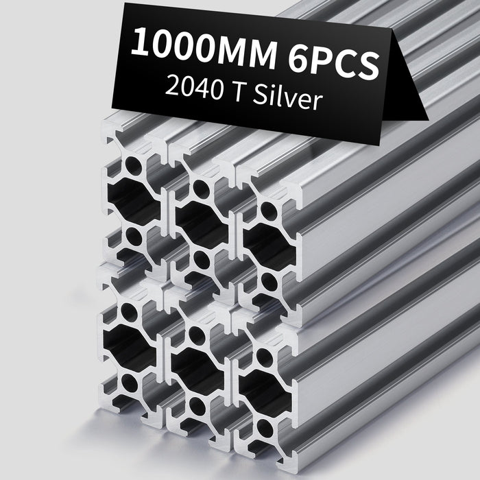 6Pcs 39.37inch/1000mm 2040 Anodized Silver T-Slot Aluminum Extrusion