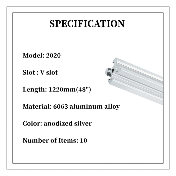10Pcs 1220mm 2020 V-Slot Aluminum Extrusion