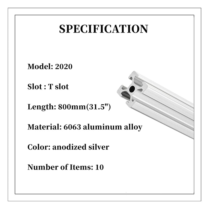 800mm 2020 T-Slot Aluminum Extrusion