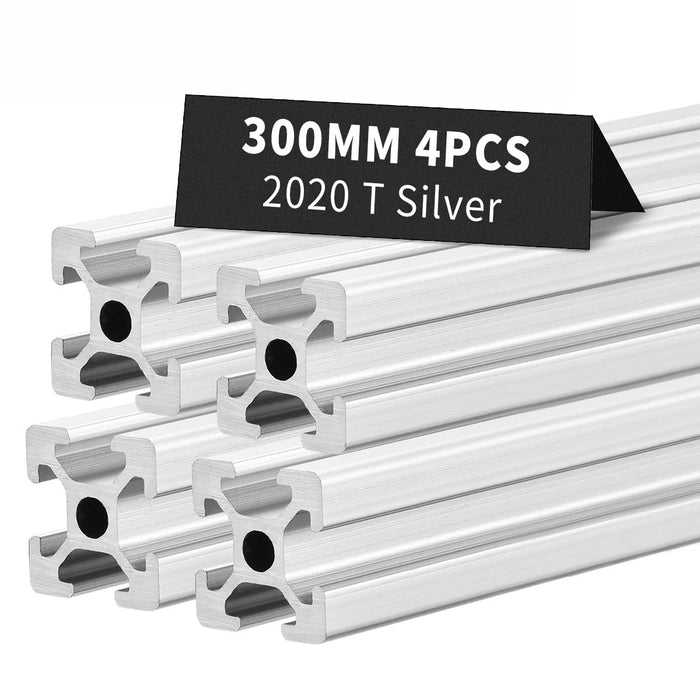 4Pcs 11.81inch 300mm 2020 Anodized Silver T-Slot Aluminum Extrusion