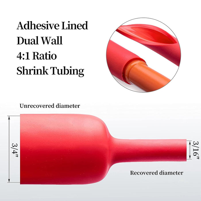 3/4 Inch 30 Ft (9m) Red Heat Shrink Tubing