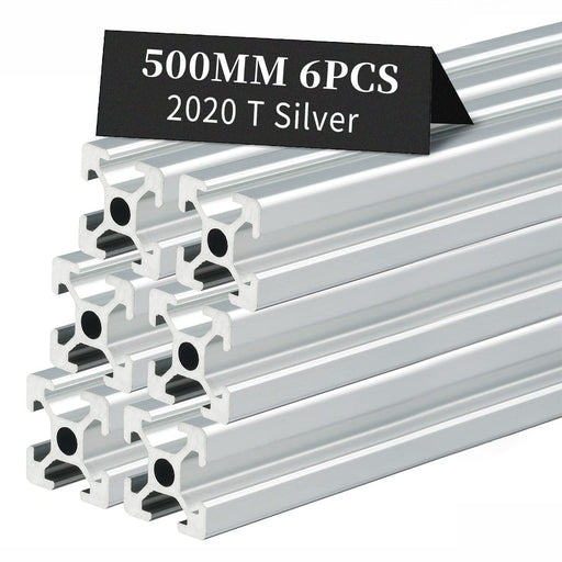 6Pcs 19.69inch 500mm 2020 Anodized Silver T-Slot Aluminum Extrusion
