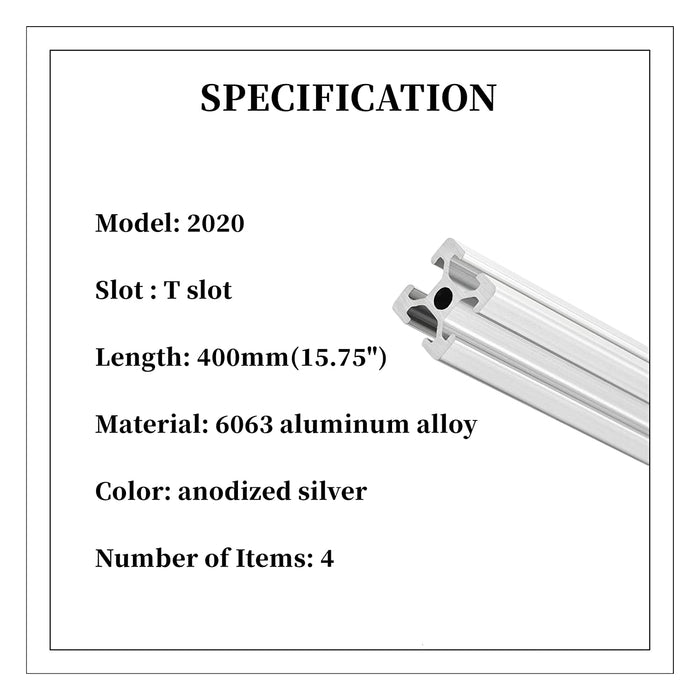 400mm 2020 T-Slot Aluminum Extrusion