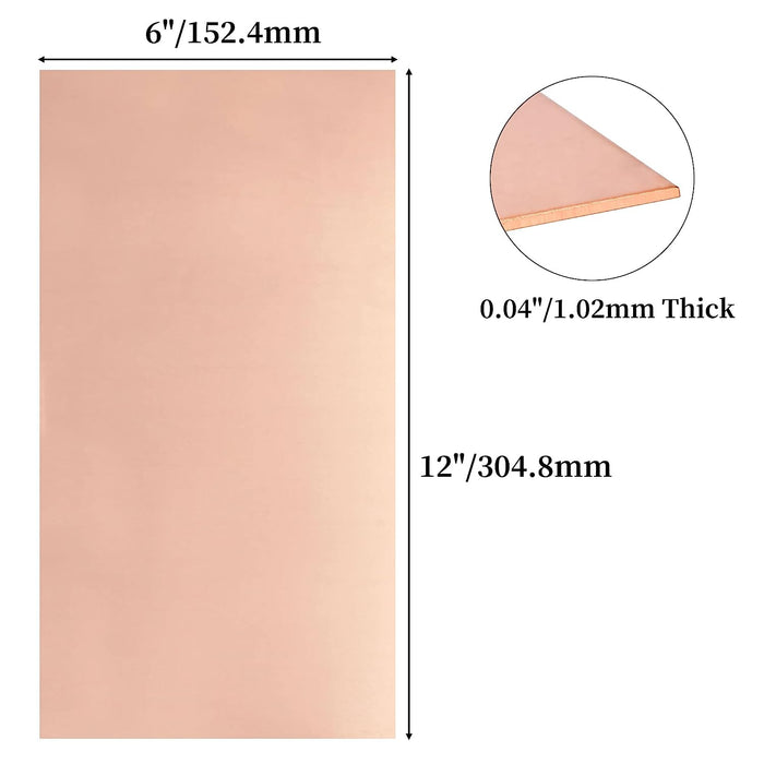 6" x 12" Copper Sheet 0.04"/1.02mm Thick