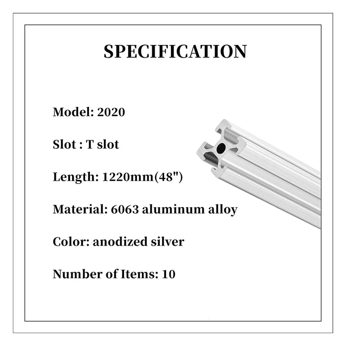 1220mm 2020 T-Slot Aluminum Extrusion