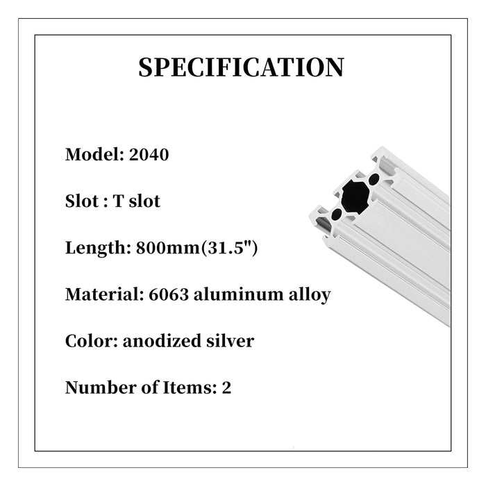 2040 aluminum extrusion dimensions