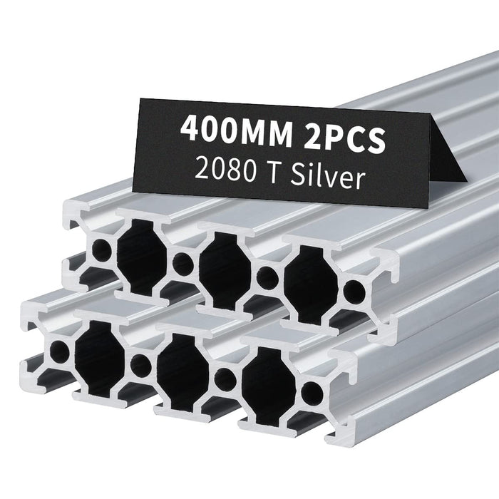 2Pcs 15.75inch 400mm 2080 Anodized Silver T-Slot Aluminum Extrusion