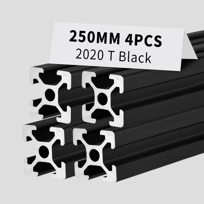 4Pcs 9.84inch 250mm 2020 Anodized Black T-Slot Aluminum Extrusion