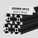 4Pcs 23.62inch 600mm 2020 Anodized Black T-Slot Aluminum Extrusion
