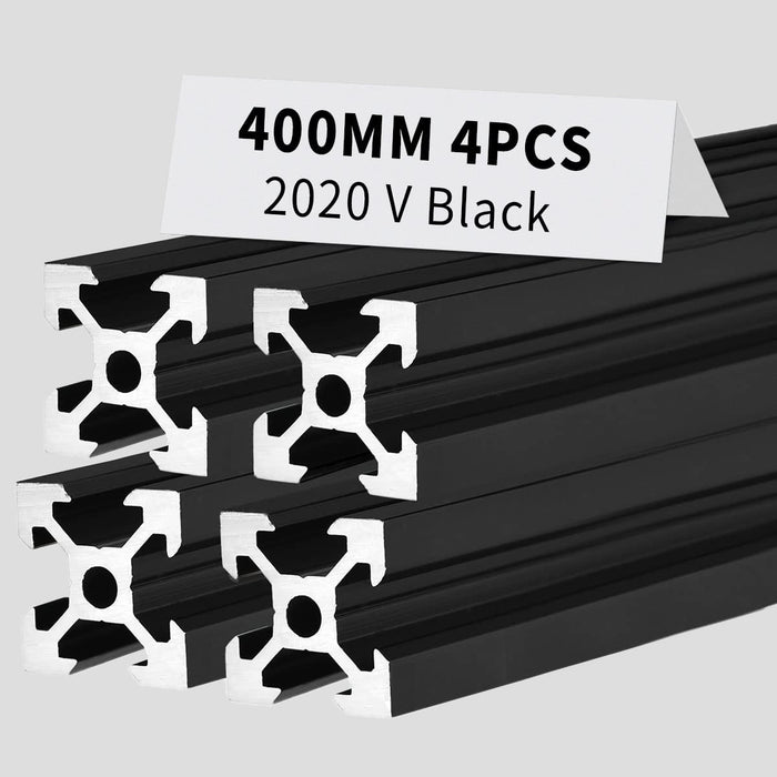 4Pcs 15.75inch 400mm 2020 Anodized Black V-Slot Aluminum Extrusion