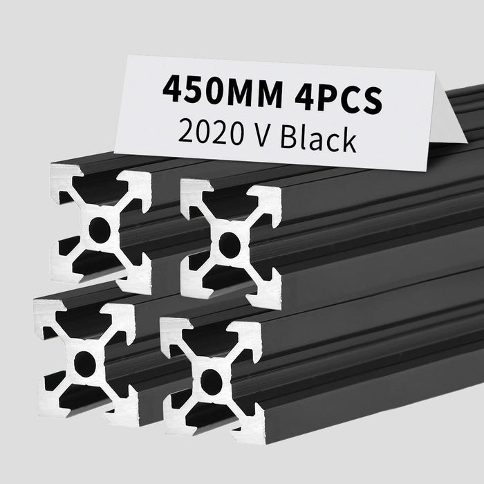 4Pcs 17.72inch 450mm 2020 Anodized Black V-Slot Aluminum Extrusion