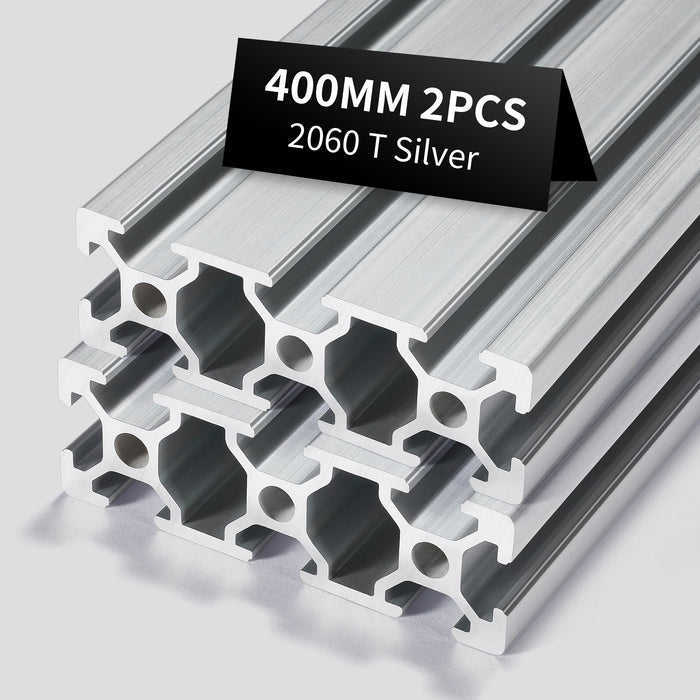 2Pcs 15.75inch/400mm 2060 Anodized Silver T-Slot Aluminum Extrusion