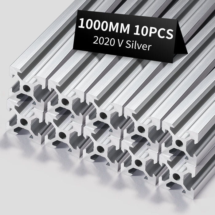 10Pcs 39.37inch/1000mm 2020 Anodized Silver V-Slot Aluminum Extrusion