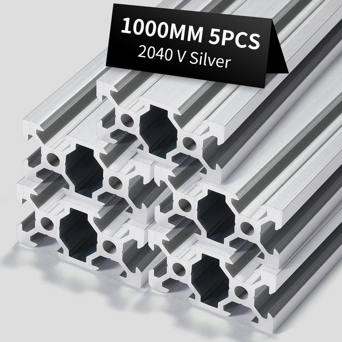 5Pcs 39.37inch/1000mm 2040 Anodized Silver V-Slot Aluminum Extrusion