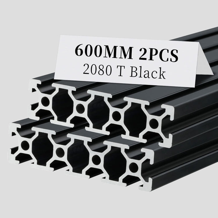 2Pcs 23.62inch/600mm 2080 Anodized Black T-Slot Aluminum Extrusion