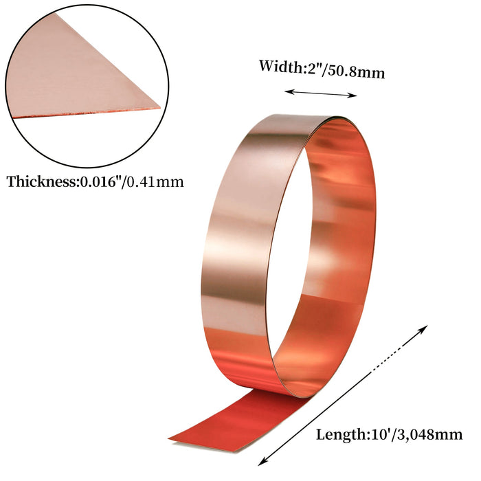 16 Mil 26 Gauge(0.016"/0.41mm) Thickness, 2in x 10ft Annealed 99.9% Pure Copper Flashing