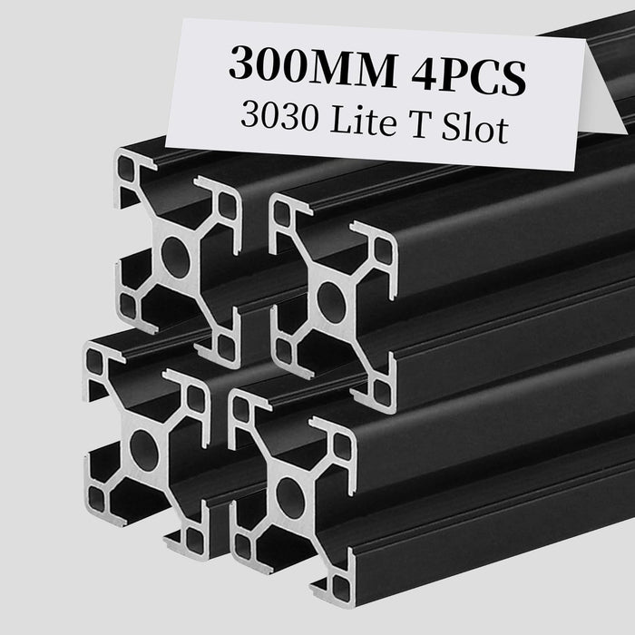 4Pcs 11.81inch 300mm 3030 Lite Anodized Black T-Slot Aluminum Extrusion